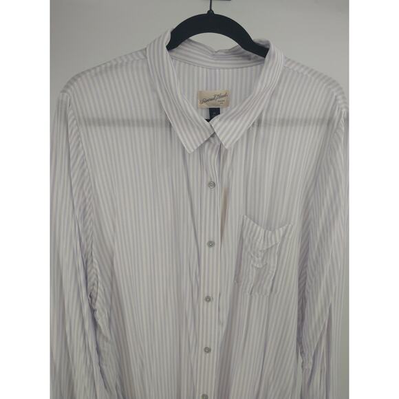 Universal‎ Thread Shirt Plus 2X Pinstripe  Button Up Long Sleeve White Blue NWT - Picture 5 of 9